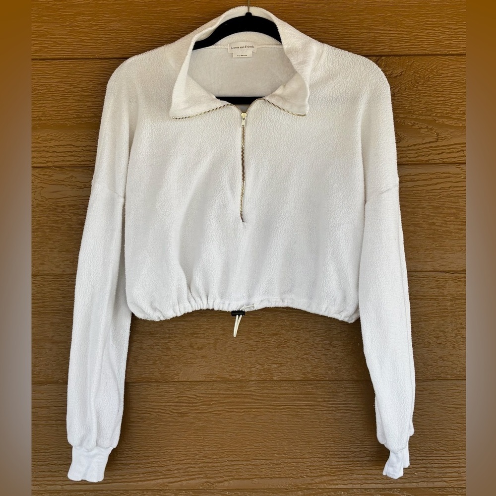 Lovers + Friends White Cropped Quarter-Zip Pullover